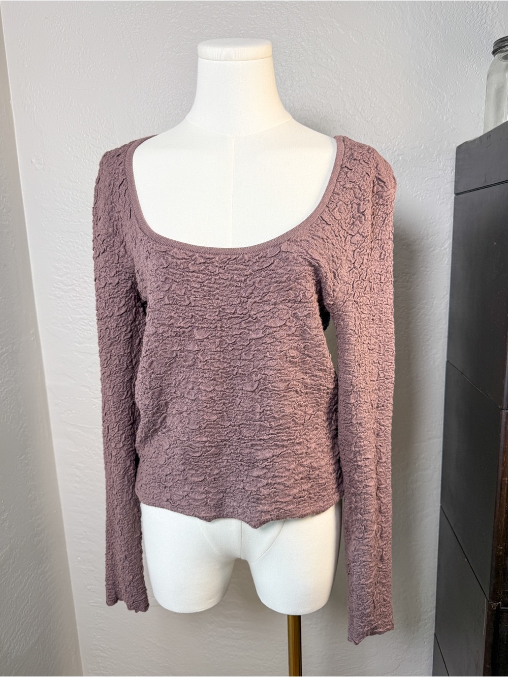 NATURAL LIFE Dusty Mauve Textured Scoop Neck Long Sleeve Top